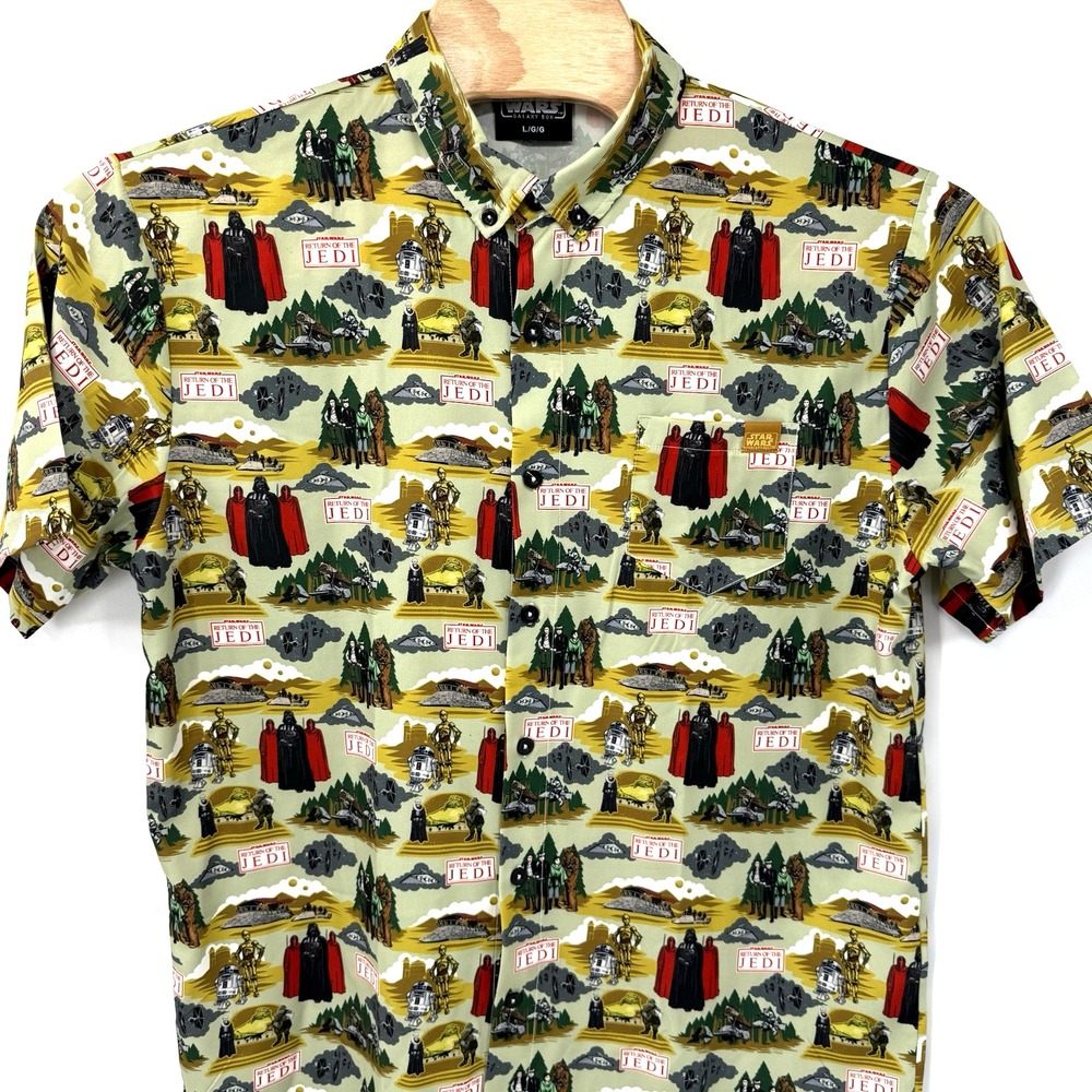 Star Wars Galaxy Box Button Down Shirt Mens L Green Return of the Jedi AOP Shirt